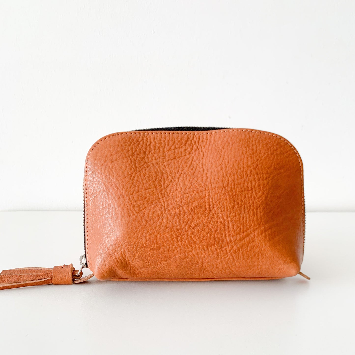 Tan with Black zip EMILY Cosmetics bag