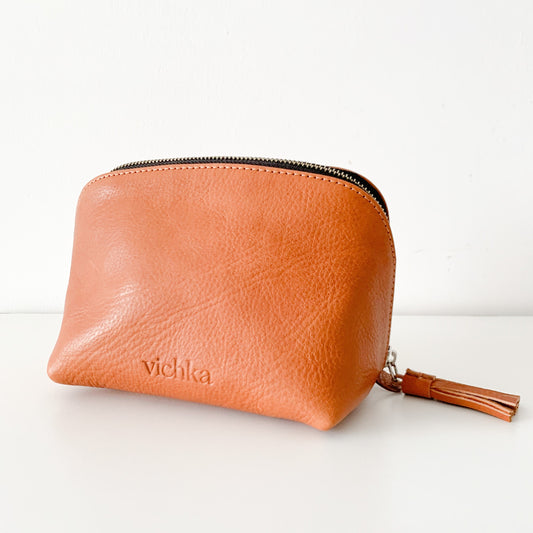 Tan with Black zip EMILY Cosmetics bag