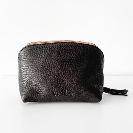 Black with Tan zip EMILY Cosmetics bag