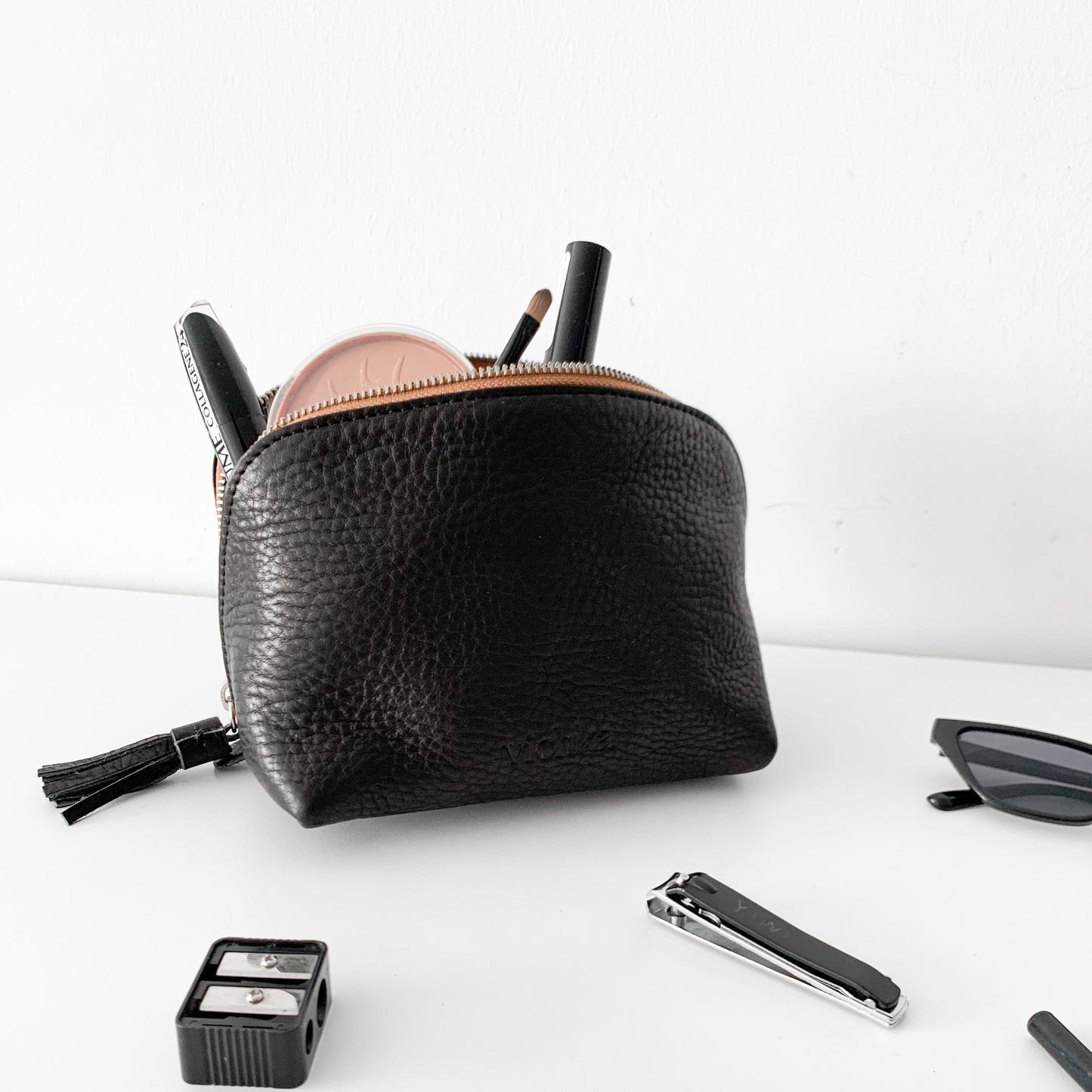 Black with Tan zip EMILY Cosmetics bag